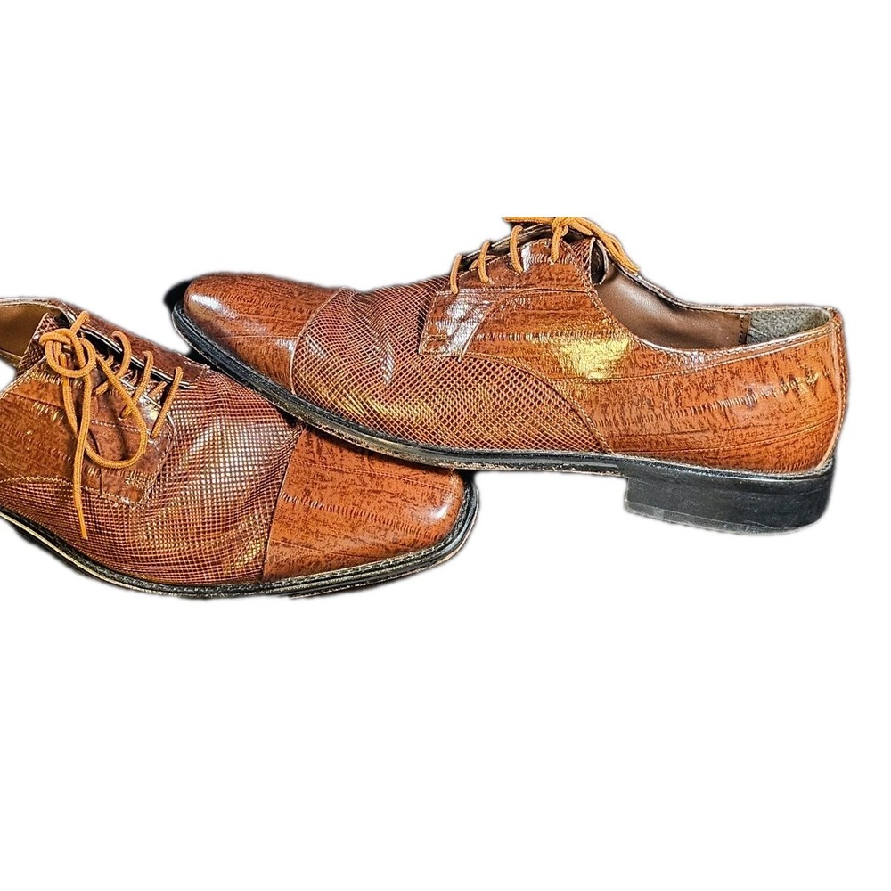 Stacy Adams Mens SZ 10 Brown Oxford Leather Lace Up Memory Foam Cap Toe